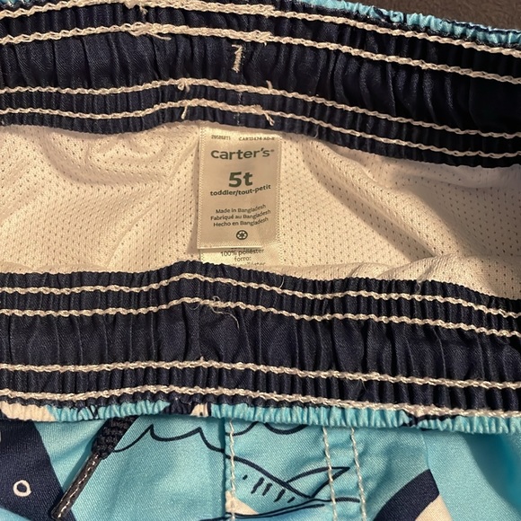 Carter’s 5T boys swim trunks. Blue with shark print. - Picture 2 of 4